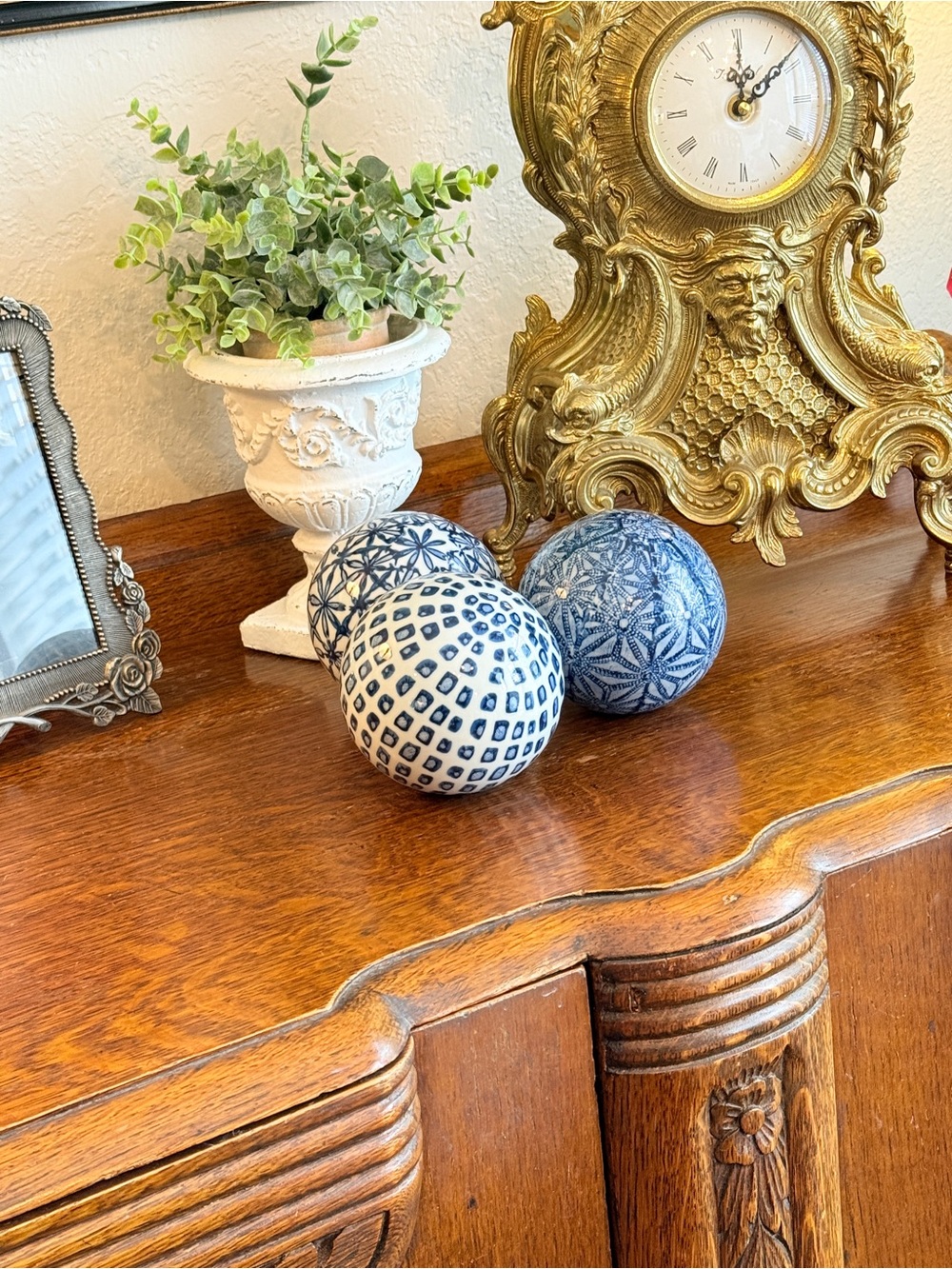 Blue & White Decorative Ceramic Spheres – Set of 3 - Picture 8 of 16